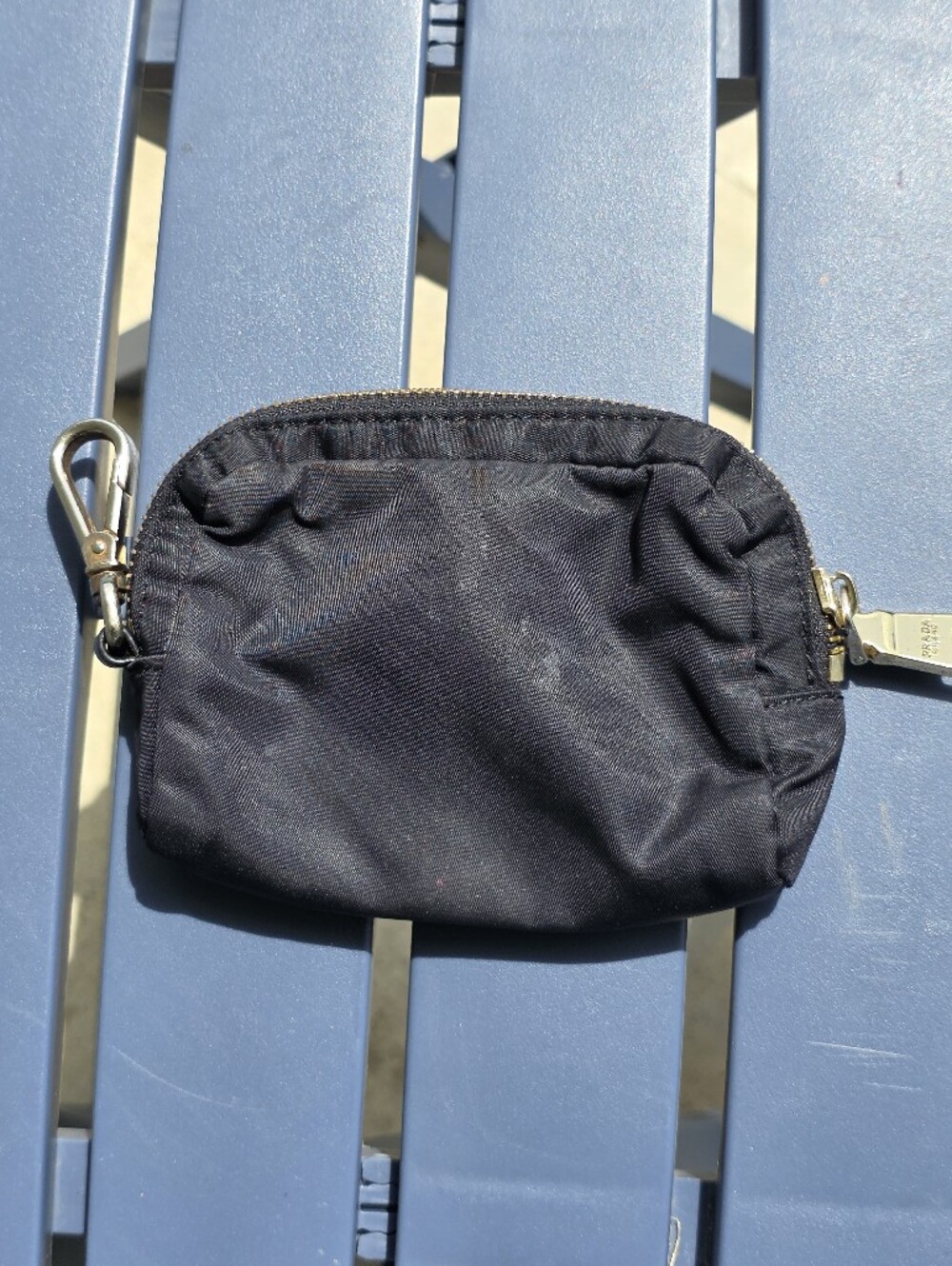 Prada Milano Black Nylon Bow Zip Pouch Coin Purse Wristlet Cosmetic Mini Bag - Picture 5 of 7